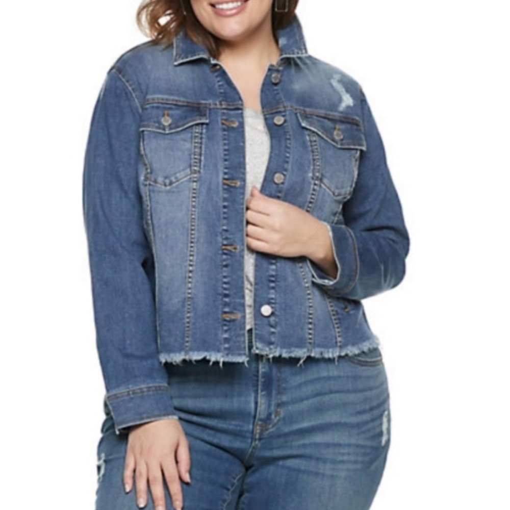 Evri Distressed Denim Jacket Raw Hem